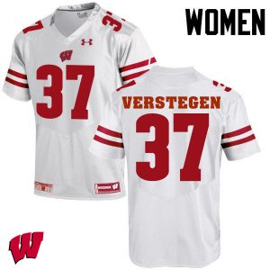Women's Wisconsin Badgers NCAA #37 Brett Verstegen White Authentic Under Armour Stitched College Football Jersey IQ31M86BY